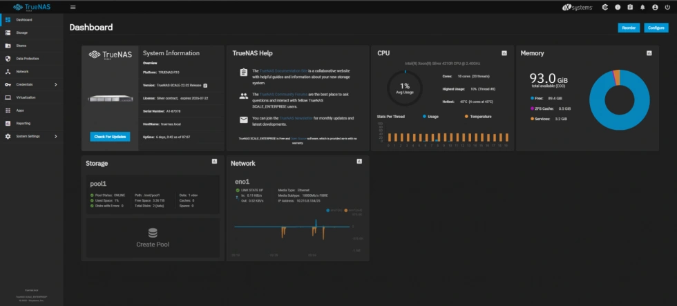 TrueNAS SCALE Dashboard changes